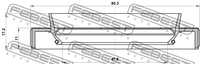 Сальник привода 47.6x80.3x11x17.2 95HBY-49801117L 95HBY-49801117L FEBEST