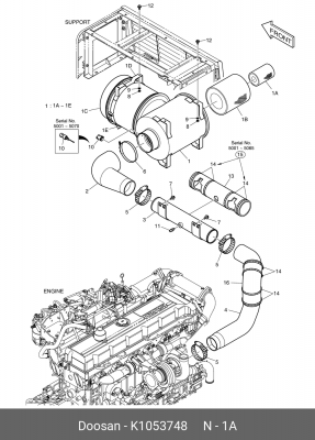 K1053748 Фильтр воздушный внутренний DX800 K1053748 DOOSAN