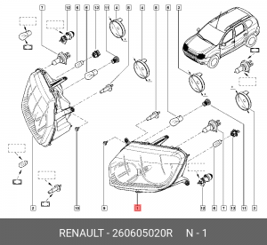 фара левая!\ Renault Duster 10> 260605020R RENAULT