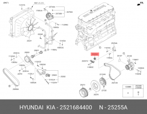 Ролик приводного ремня HYUNDAI HD250,370,Xcient,Universe дв.D6CB/CC обводной OE 2521684400 HYUNDAI KIA