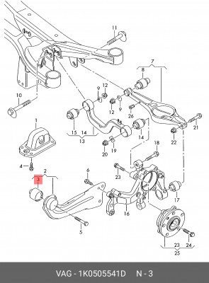 Сайлентблок VW Golf AUDI A3 SKODA Octavia (03-) рычага подвески задней продольно 1K0 505 541 D VAG