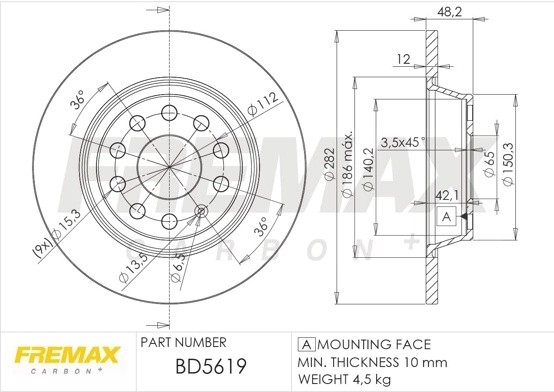 диск тормозной задний!\ VW Passat 1.6&2.0FSI/1.9&2.0TDI 05> BD5619 FREMAX
