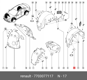 Клипса крепления шумоизоляции RENAULT 7703 077 117 7703077117 RENAULT