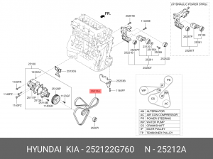 Ремень приводной поликлиновой 6PK2010 HYUNDAI Santa Fe (12-),ix35 (13-) (2.4) OE 25212-2G760 HYUNDAI KIA