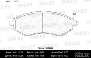 Колодки тормозные передние (Смесь CERAMIC серия PRO) CHEVROLET AVEO 1.2-1.4 06-  E500022 MILES
