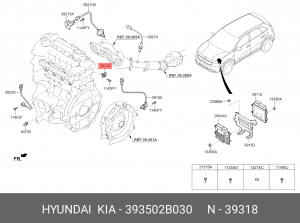 Датчик положения распредвала HYUNDAI Solaris,ix35,i30 KIA Ceed (06-) OE 393502B030 HYUNDAI KIA