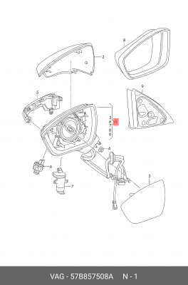 Корпус SKODA Karoq (17-) зеркала правого OE 57B 857 508 A VAG