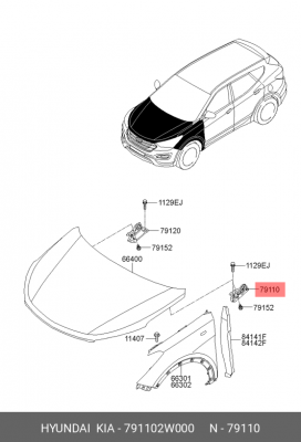 Петля HYUNDAI HYUNDAI Santa Fe (12-) капота левая OE 791102W000 HYUNDAI KIA