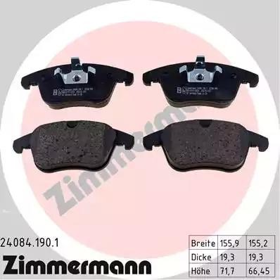 колодки дисковые !перед. 155x67x19 \ Ford Galaxy/S-max 2.0/1.8TDCi/2.0TDCi 06> 24084.190.1 ZIMMERMANN