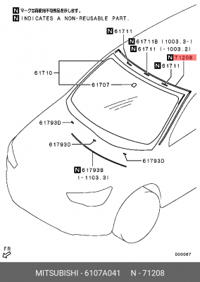 МОЛДИНГ ЛОБОВОГО СТЕКЛА 6107A041 6107A041 MITSUBISHI