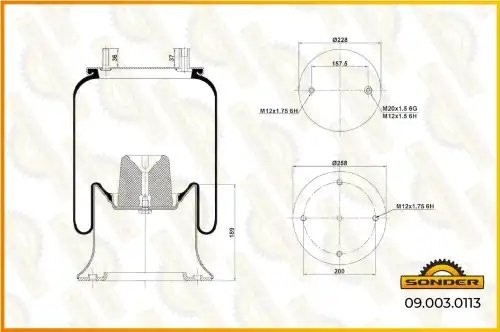 Пневморессора Premium со стаканом (металл) 1 шп.+1шп.-шт. (стакан 2 отв.) Frueha 090030113 SONDER