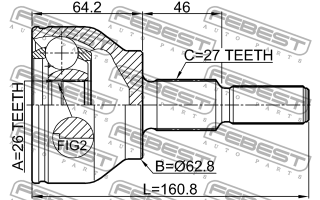 ШРУС НАРУЖНЫЙ 26X62.9X27 подходит для FORD FOCUS CB8 2011- [EU] 2110-KUGII 2110-KUGII FEBEST