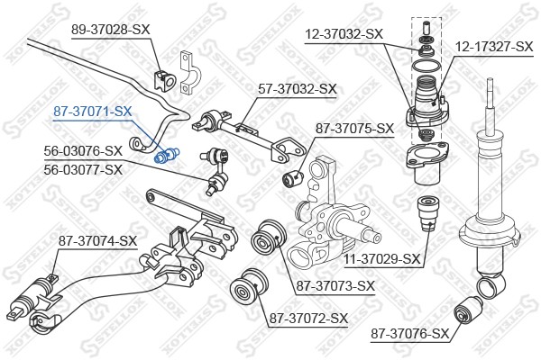 сайлентблок зад. продол. рычага внутр.!\Honda Civic EU/EP/ES 01> 87-37071-SX STELLOX