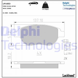 LP1653 колодки дисковые п.\ Peugeot 307, Citroen Xsara 1.6-2.0/HDi 00> LP1653 DELPHI
