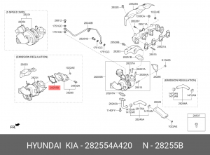 прокладка турбокомпрессора!\ Hyundai Sorento 2.5CRDI 02> 282554A420 HYUNDAI