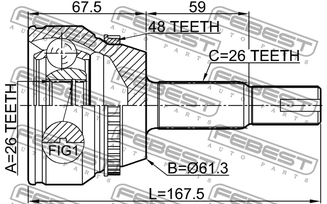 ШРУС внешний 26X61.3X26 TOYOTA CAMRY ACV40/GSV40 2006-2011 0110-ACV40L26A48 0110-ACV40L26A48 FEBEST