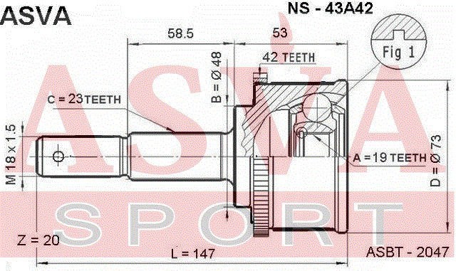 ШРУС НАРУЖНИЙ 19x48x23)  (гарантия 6 месяцев) [12] NS43A42 NS-43A42 ASVA