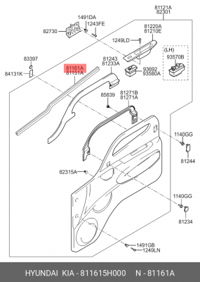 Уплотнитель стекла HYUNDAI HD65,72,78 правой двери OE 811615H000 HYUNDAI KIA