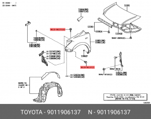 болт крепления переднего крыла!\ Toyota 90119-06137 TOYOTA