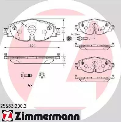 Колодки тормозные VW Golf (12-) AUDI A3 (12-) передние (4шт.) ZIMMERMANN 256832002 ZIMMERMANN