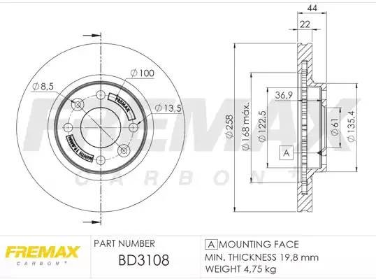 диск тормозной передний!\ Lada Xray 16>, Renault Logan II 13>/Sandero II 13>/Cli BD3108 FREMAX