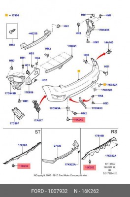 Клипса FORD деталей кузова OE 1 007 932 FORD