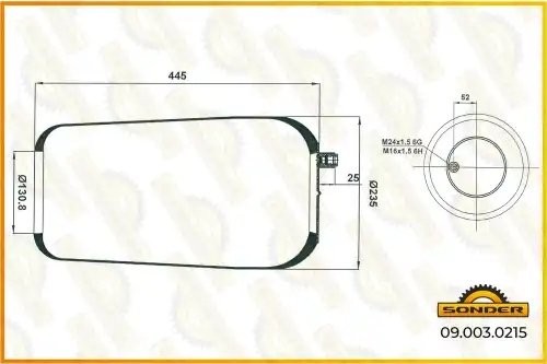 Пневморессора Premium без стакана 1шп.-штуц.-M16/24 (стакан 1 отв.xМ16) о.н. 942 090030215 SONDER