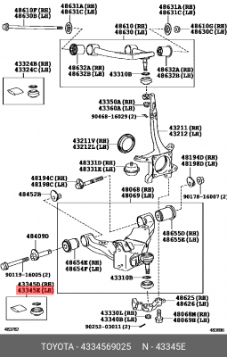 пыльник шаровой опоры!\ Toyota Land Cruiser 120/Prado GRJ120/KDJ120 02> 43345-69025 TOYOTA